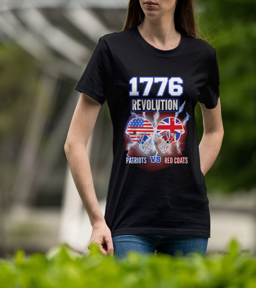 1776 Revolution Patriots Vs Red Coats American Flag British Flag Helmets Clash T-Shirt