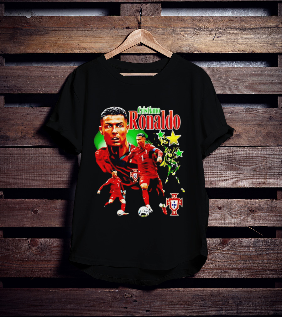 Cristiano Ronaldo Portugal Soccer Star Number 7 Iconic Footballer Illustration With Portugal T-Shirt