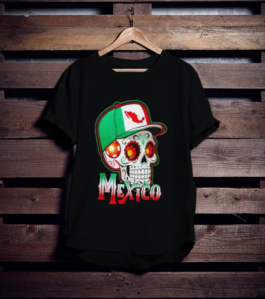 Mexico Sugar Skull Hat Map T-Shirt