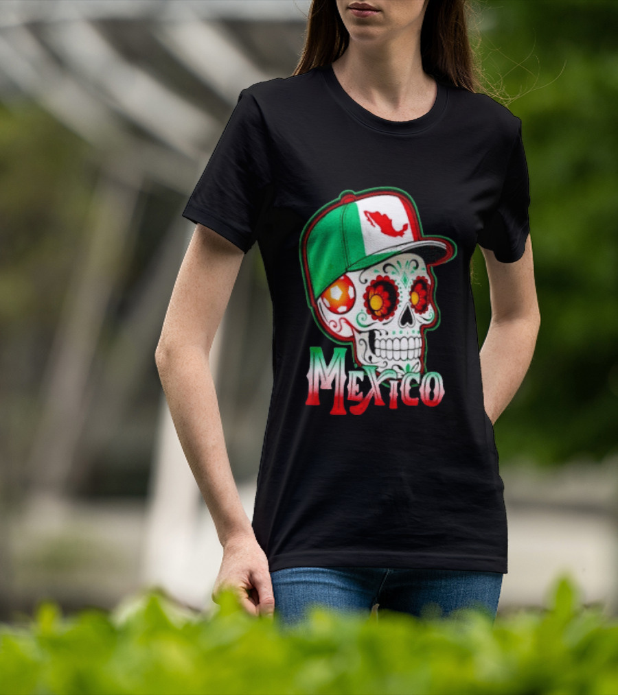 Mexico Sugar Skull Hat Map T-Shirt