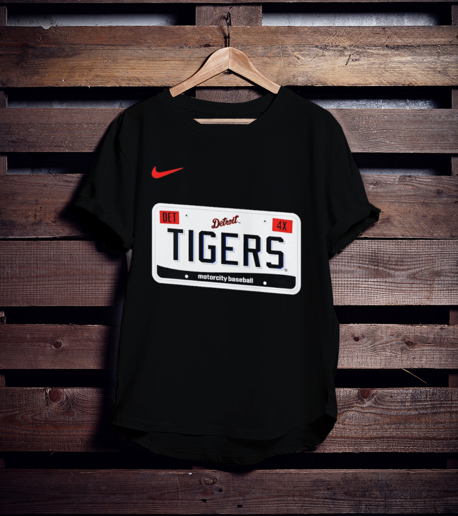 Detroit Tigers License Plate DET 4X Motorcity Baseball Nike T-Shirt