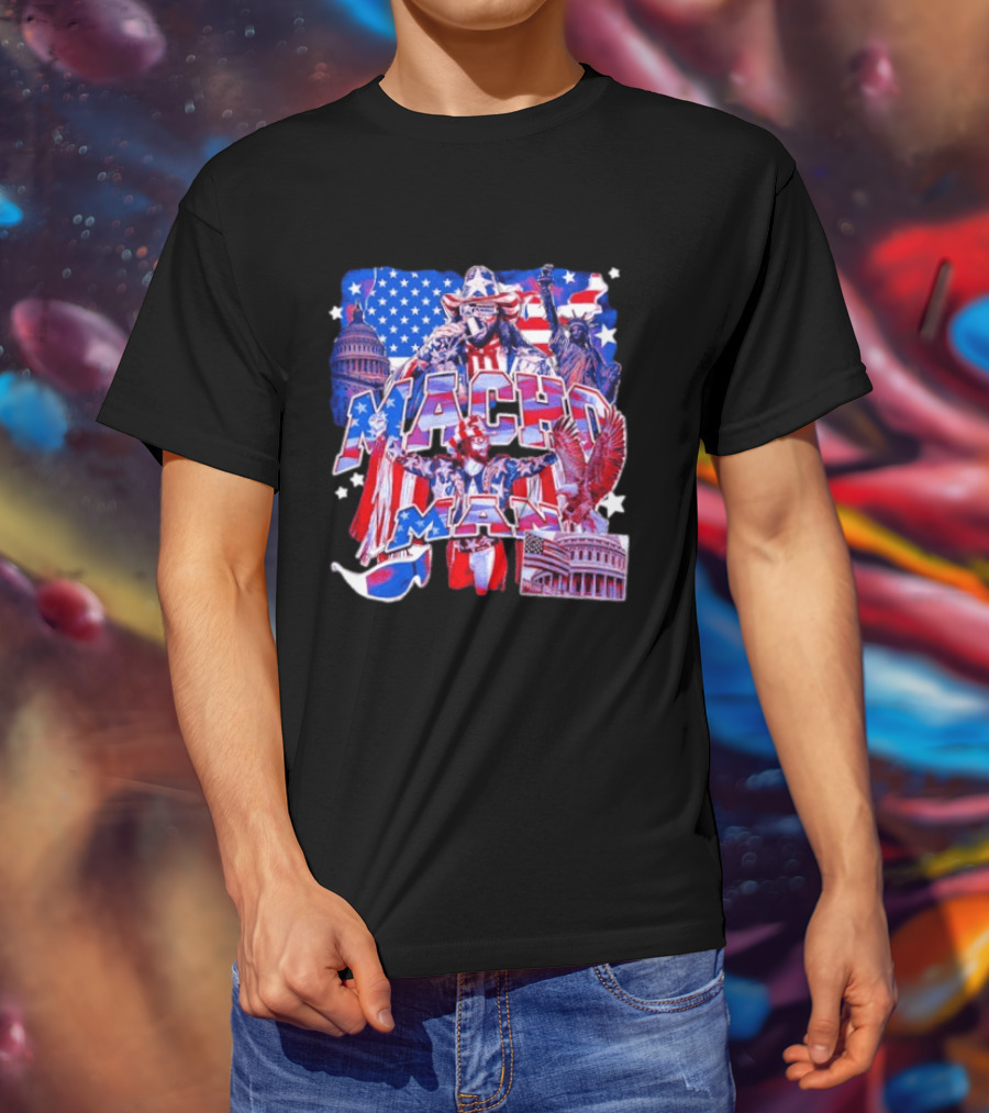 Macho Man America Independence Day Patriotic Retro USA T-Shirt