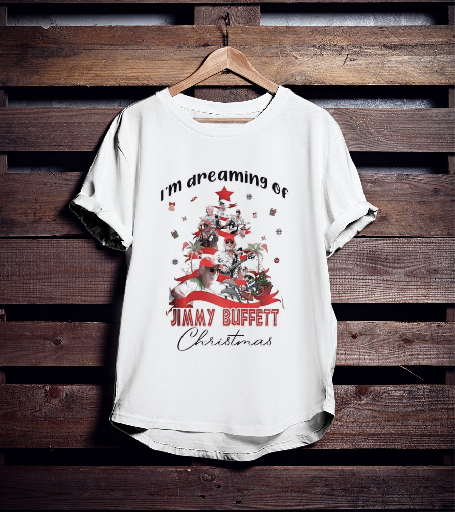 I'm Dreaming Of Jimmy Buffett Christmas Parrot Collage Tree T-Shirt