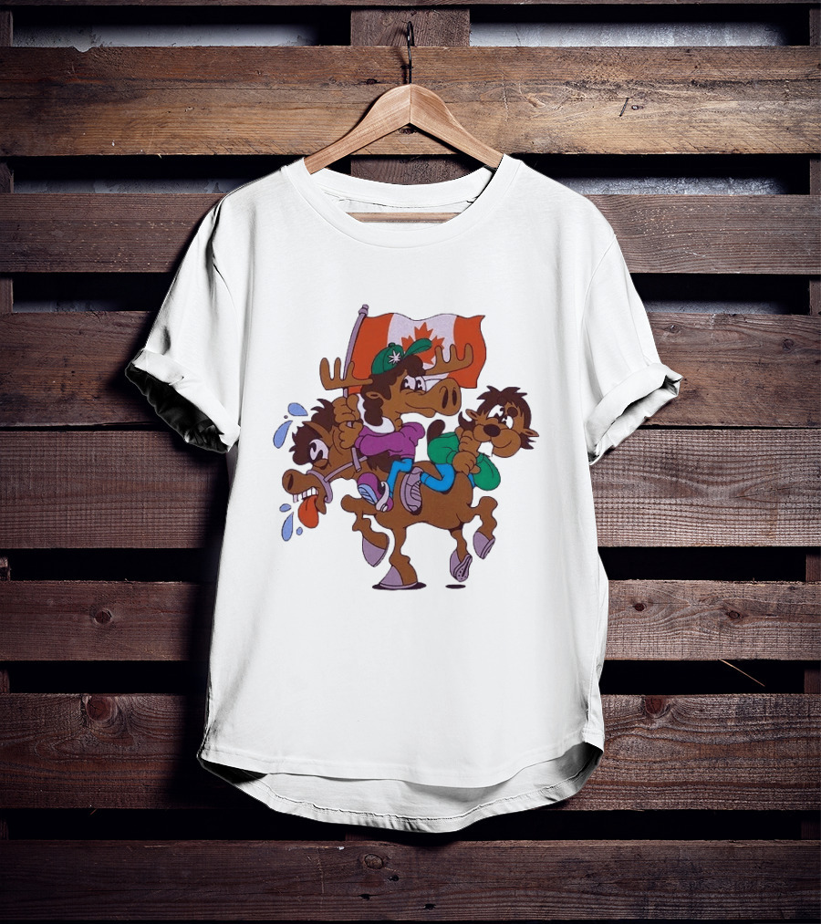 Slushy Noobz Horse Riders Cartoon Moose With Canada Flag T-Shirt