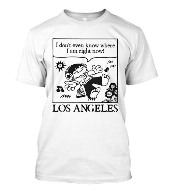 Los Angeles Cartoon Kid Floating Headphones I Don't Even Know Where I Am Right Now T-Shirt