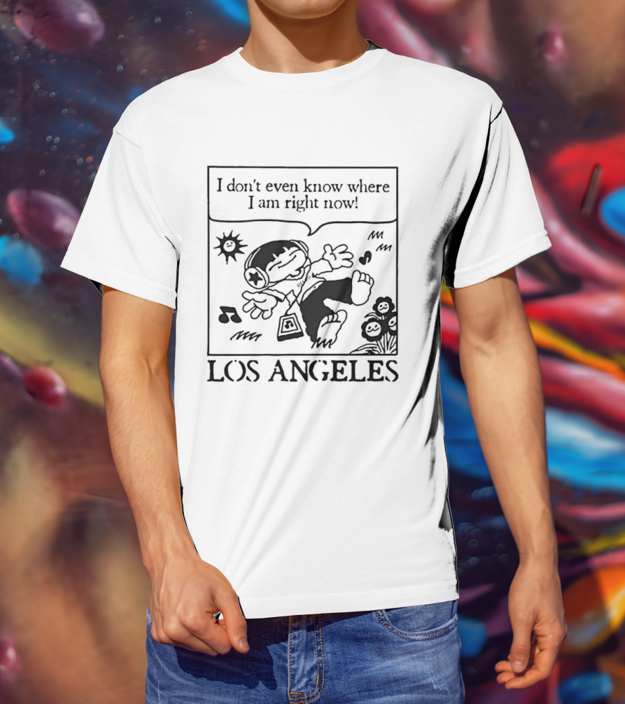 Los Angeles Cartoon Kid Floating Headphones I Don't Even Know Where I Am Right Now T-Shirt