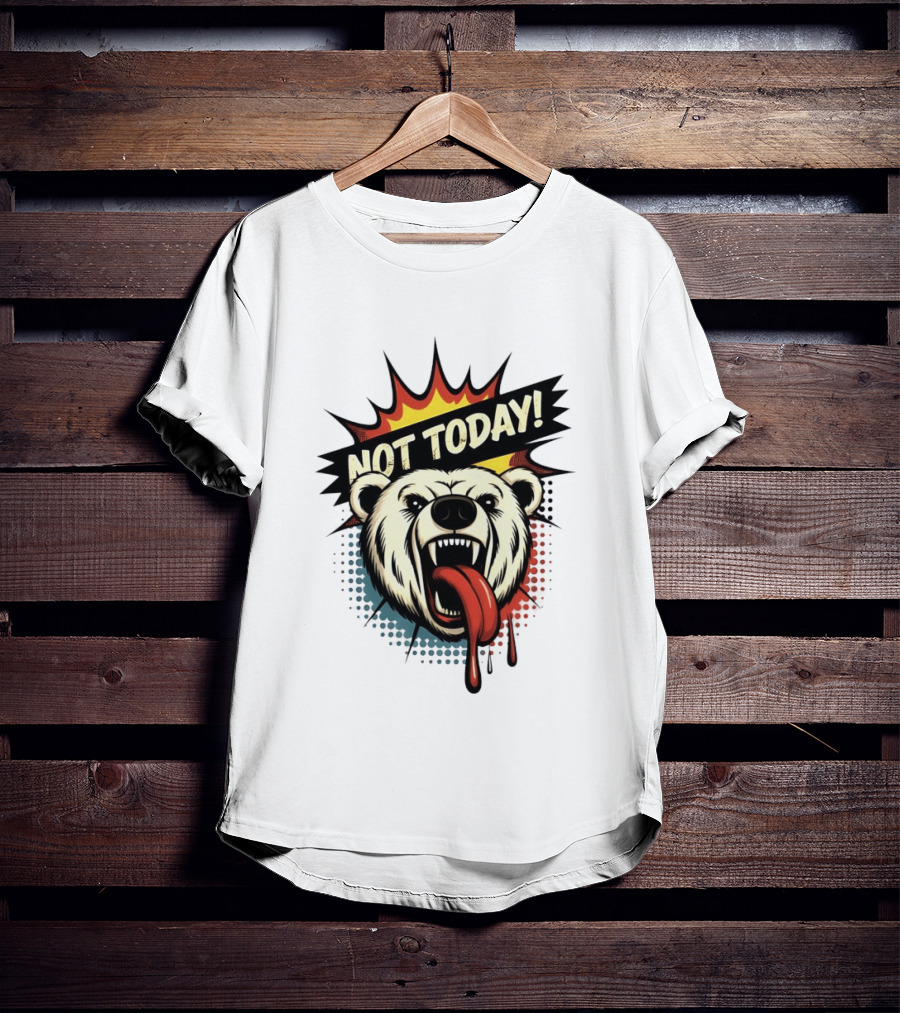 Polar Bear Roaring Not Today Comic Style Vibrant Pop Art Explosion T-Shirt