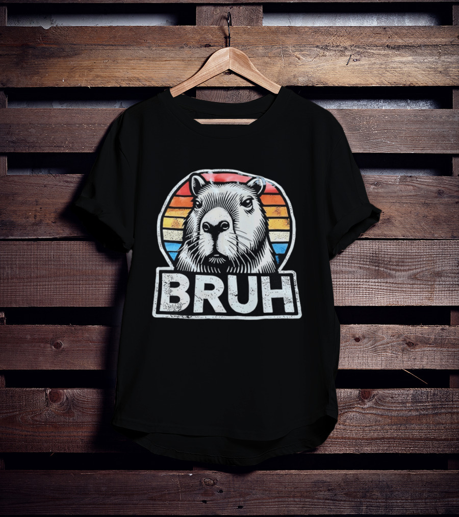 Capybara Bruh Retro Sunset Animal T-Shirt