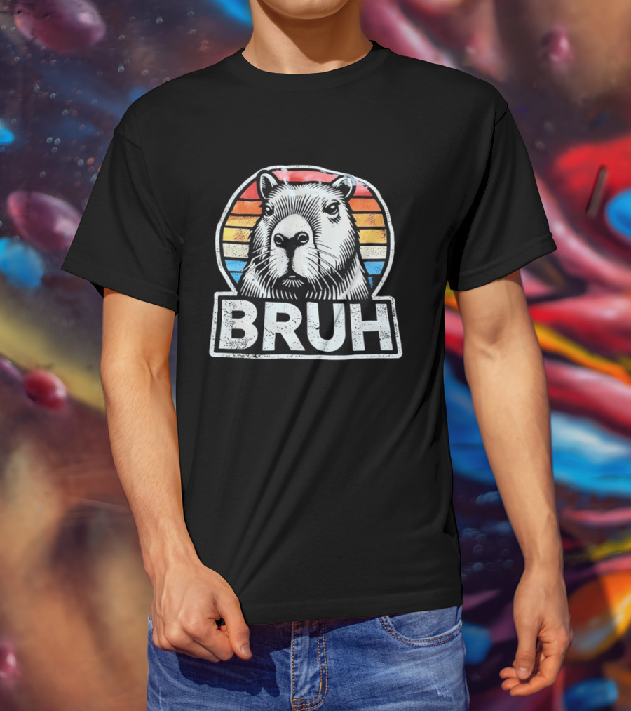 Capybara Bruh Retro Sunset Animal T-Shirt