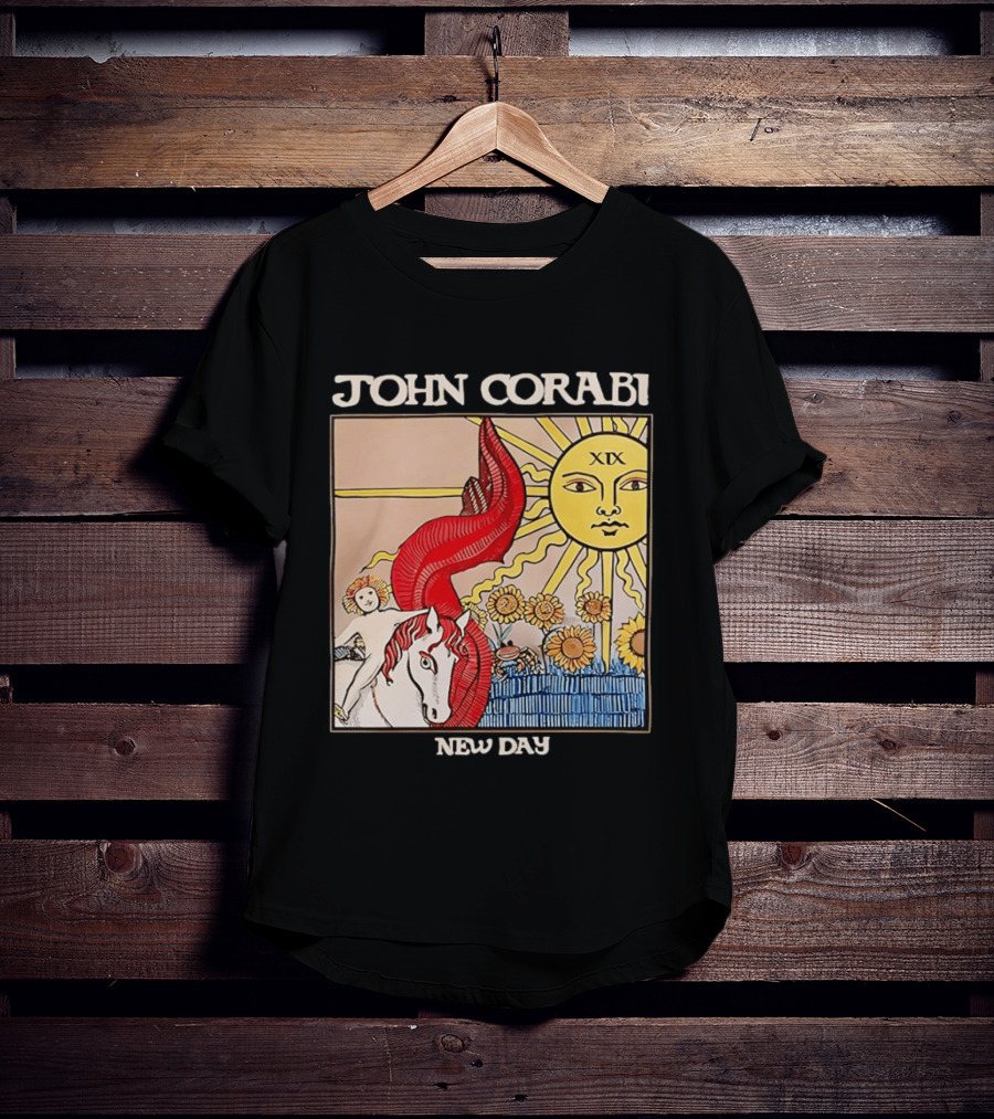 John Corabi New Day The Sun XIX Tarot Card Rider And Sunflowers T-Shirt