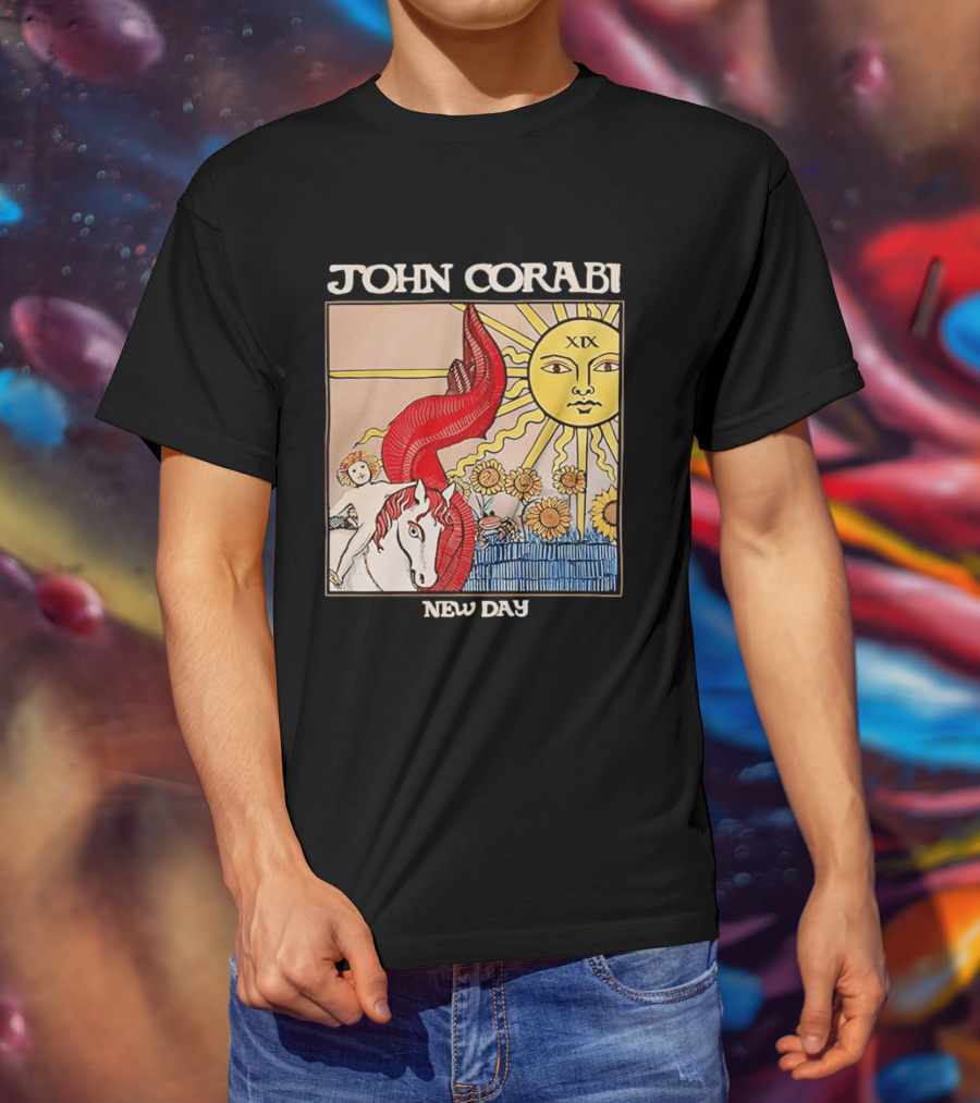 John Corabi New Day The Sun XIX Tarot Card Rider And Sunflowers T-Shirt