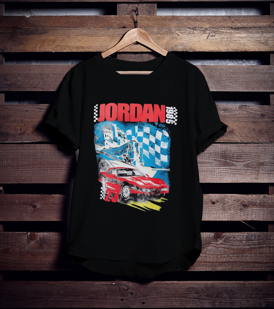 Jordan 1985 23 Chevrolet Corvette C4 Race Car Checkered Flag Racing T-Shirt
