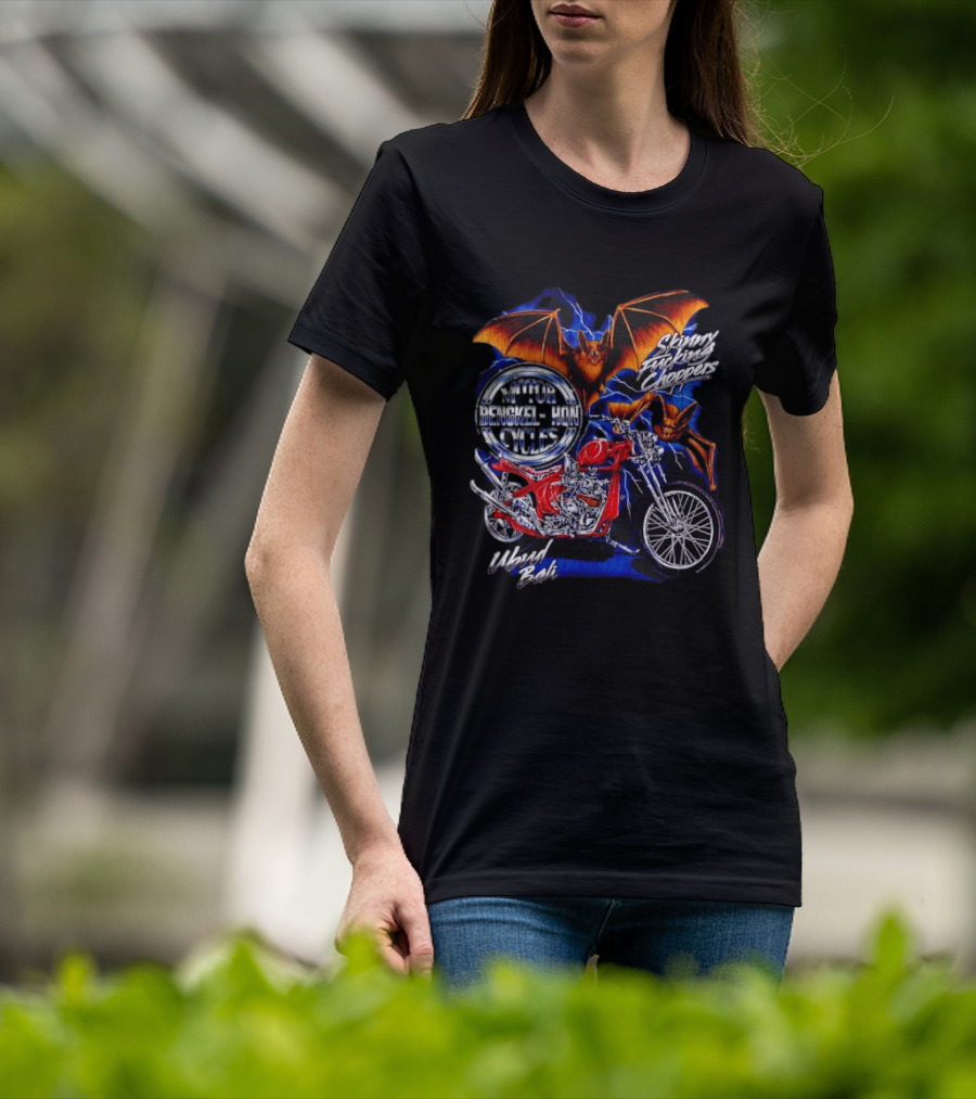 Jhon Cycles Motor Bengkel Skinny Choppers Ubud Bali Motorcycle With Bats T-Shirt