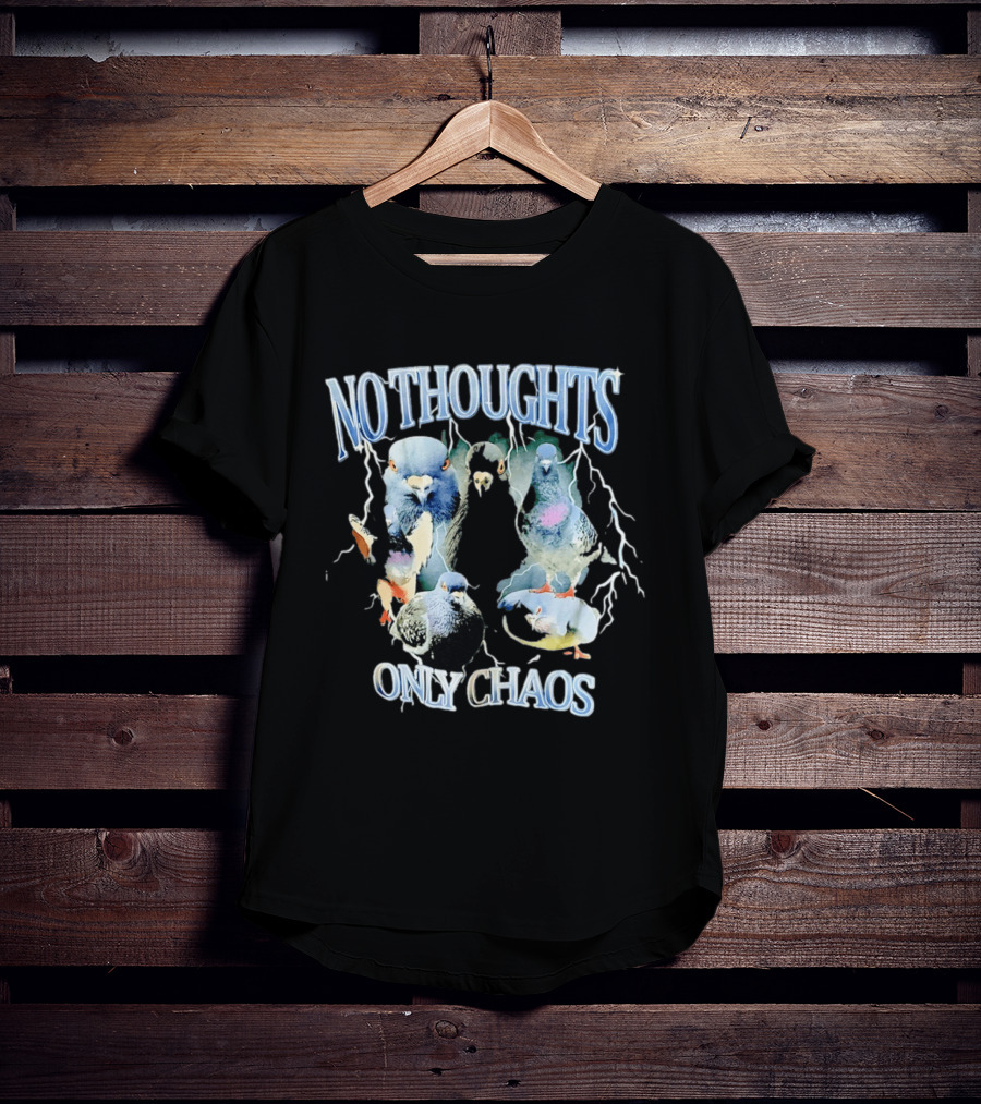 No Thoughts Only Chaos Pigeon Bird Lightning Strikes T-Shirt