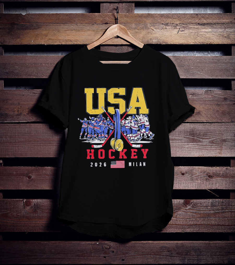 USA Hockey 2026 Milan Gold Medal Celebration Team USA Flag T-Shirt