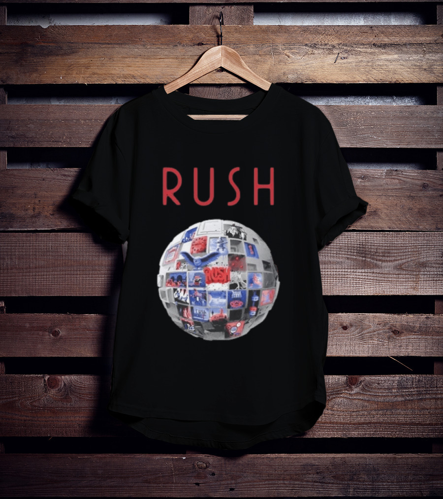 Rush All The World's An Album Tour 2026 2027 History Iconic Sphere Collage T-Shirt