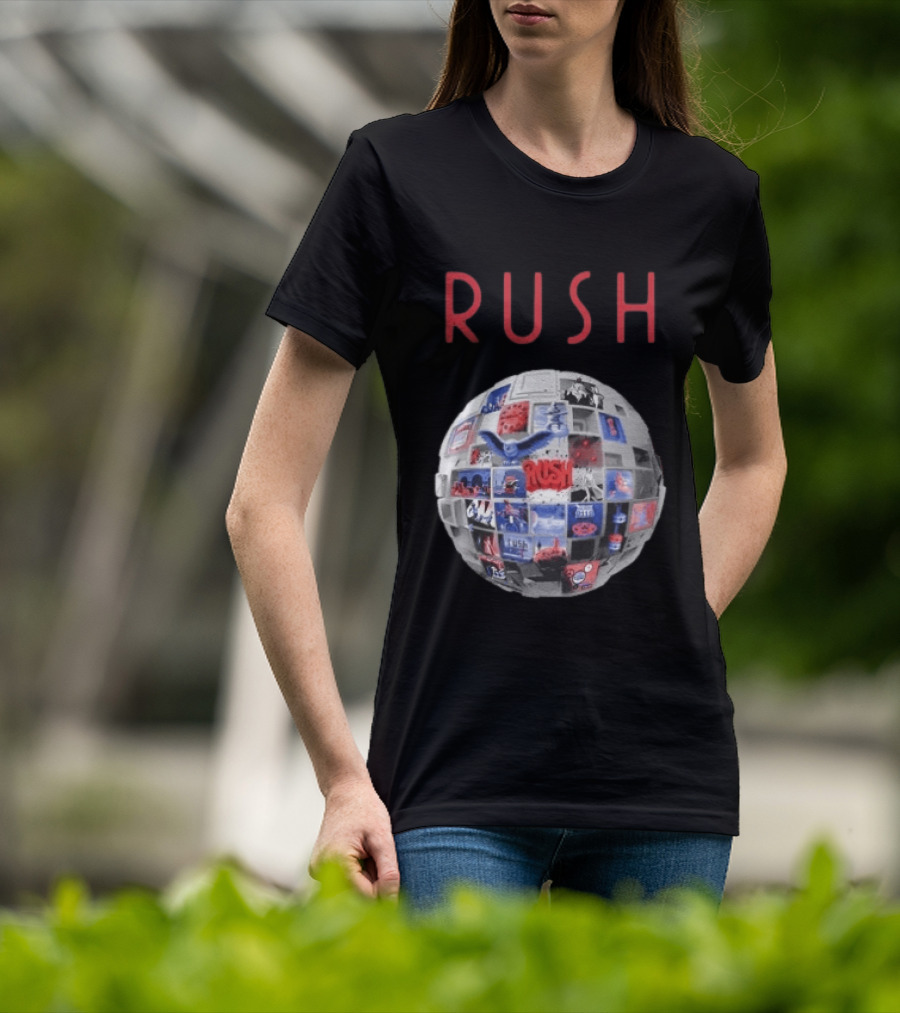 Rush All The World's An Album Tour 2026 2027 History Iconic Sphere Collage T-Shirt