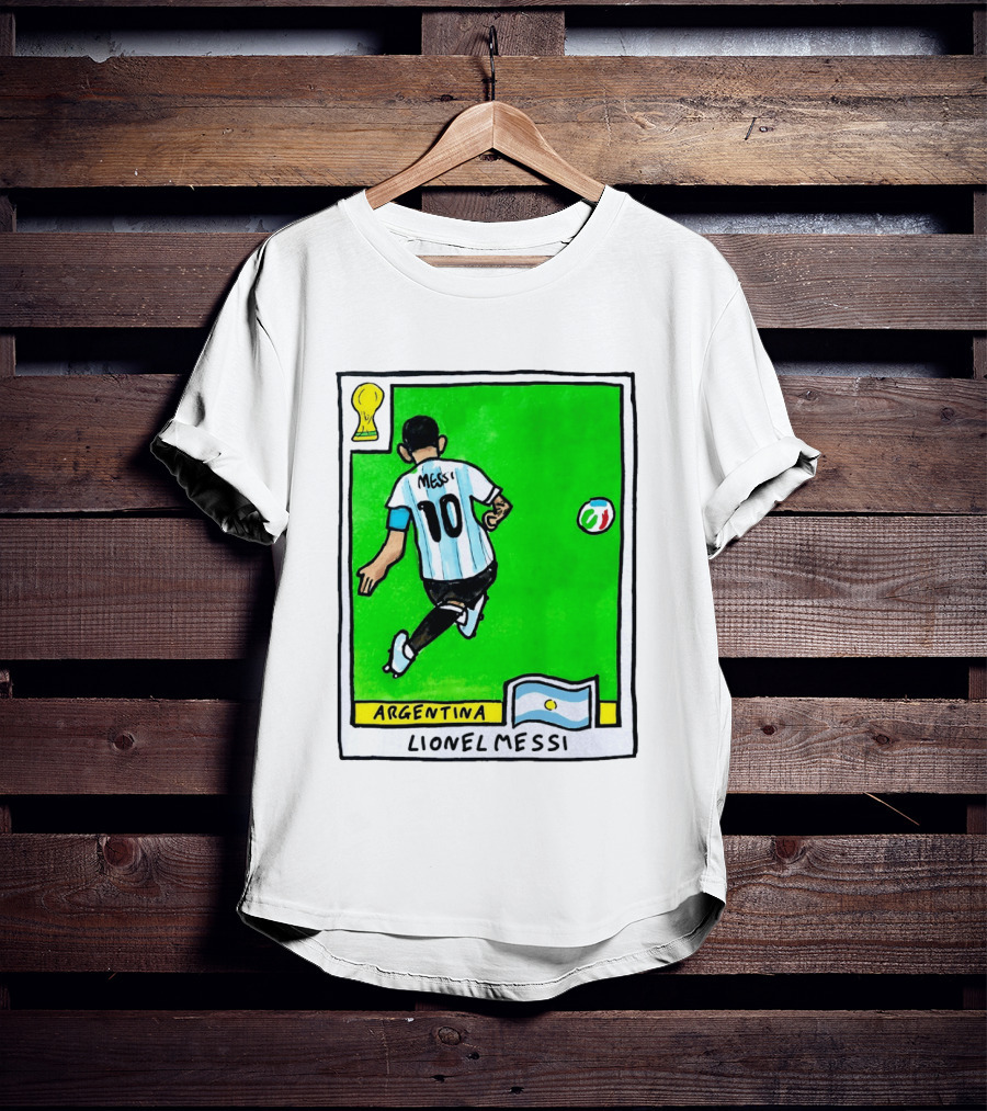 Lionel Messi Argentina Number 10 Football Card With World Cup And National Flag T-Shirt