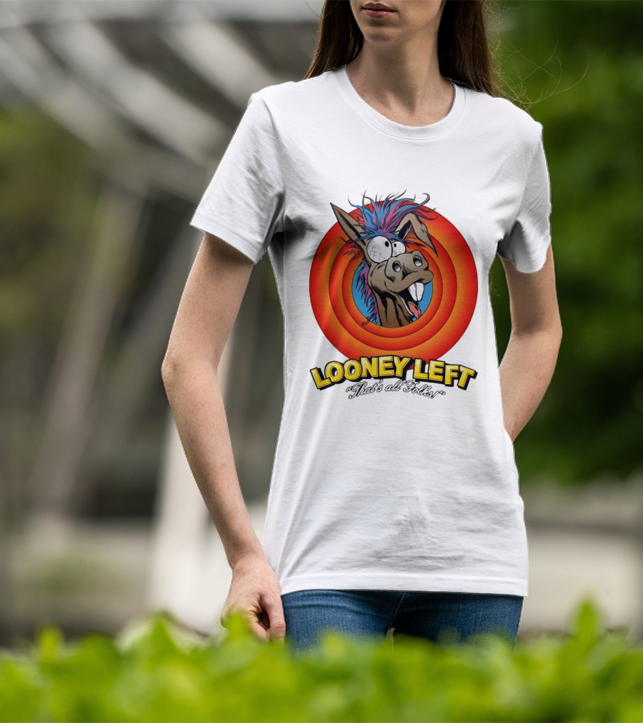 Looney Left That's All Folks Crazy Donkey Cartoon T-Shirt