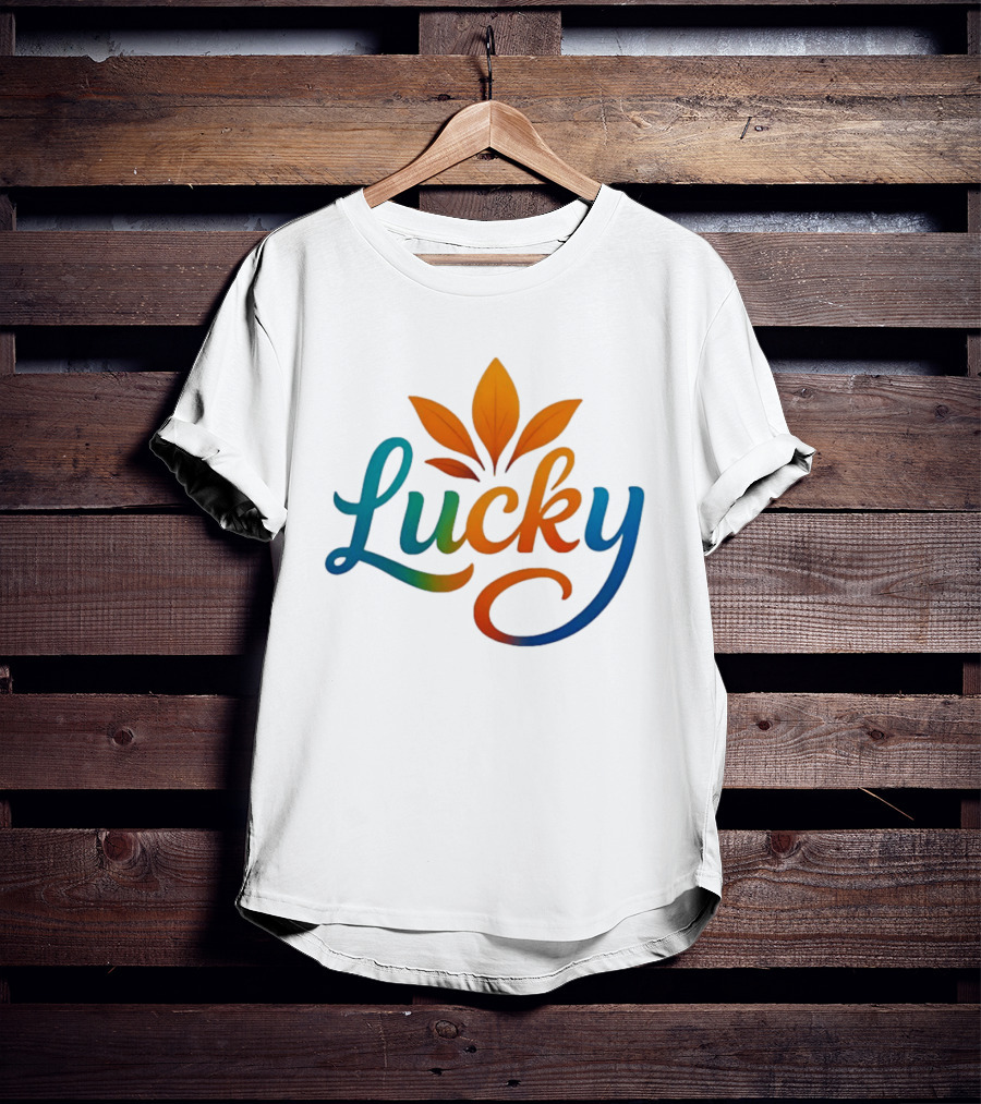 Lucky Colorful Leaves Blue And Orange Gradient T-Shirt