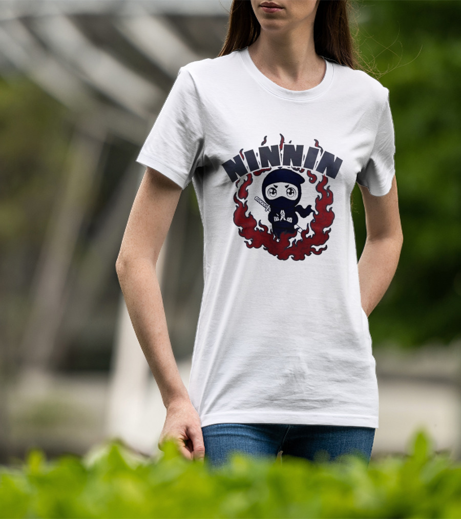 Ninin Ninja Chibi Flames Katana T-Shirt