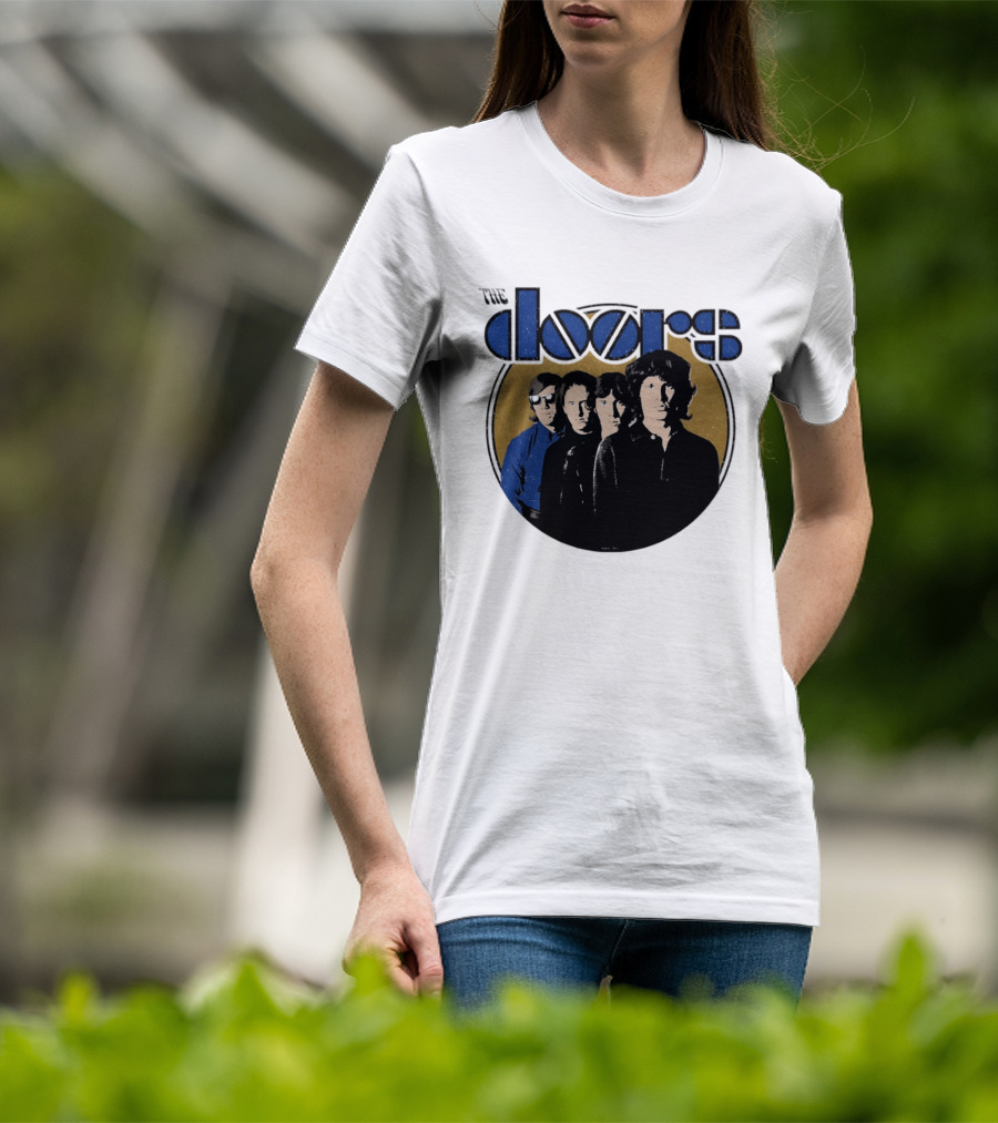 The Doors Faces Band Members Iconic Gold Circle T-Shirt