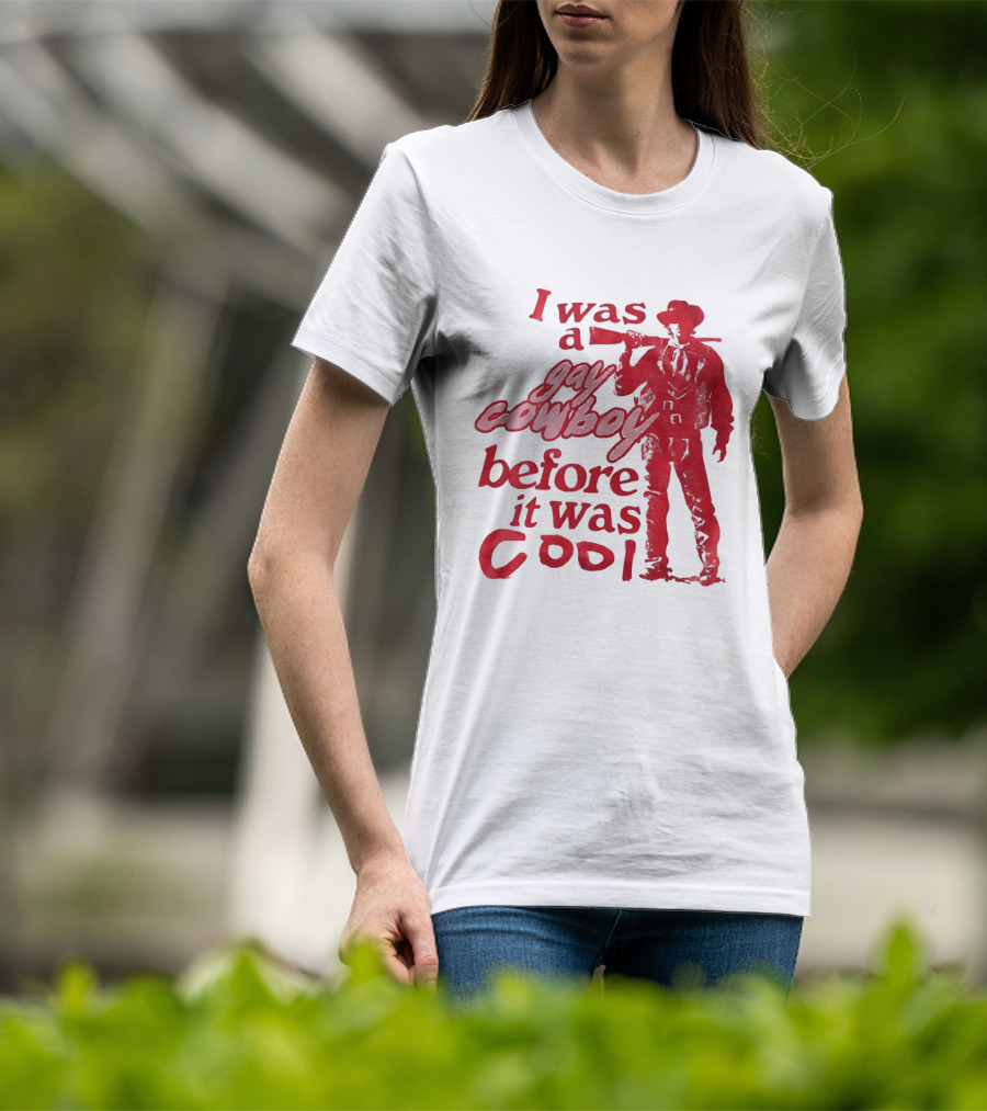 I Was A Gay Cowboy Before It Was Cool LGBTQ Pride Western Humor Red Figure T-Shirt