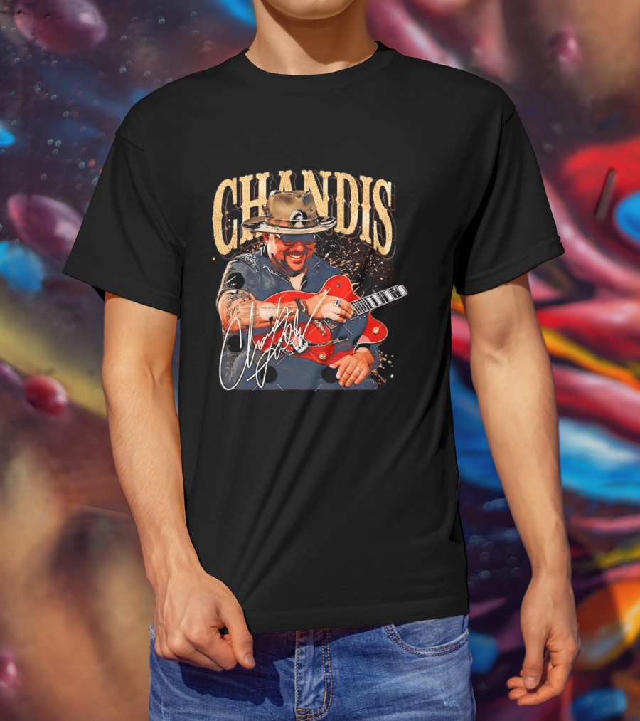 Chandis Guitarist Smiling With Red Guitar And Hat T-Shirt