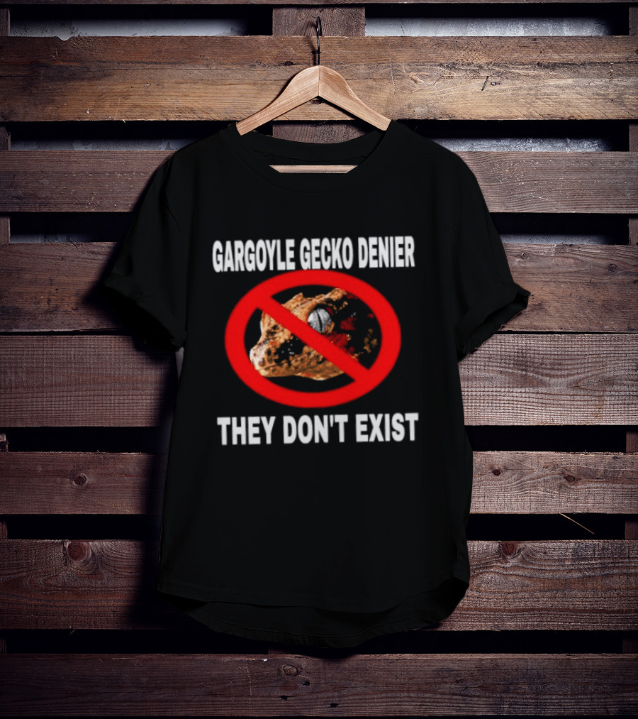 Gargoyle Gecko Denier They Don't Exist Reptile Red Circle Slash T-Shirt
