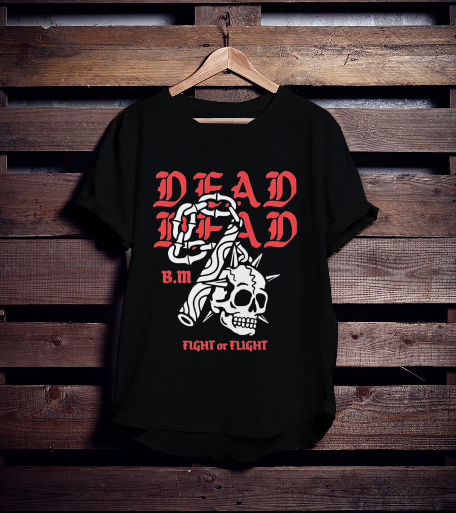 Dead Head BM Fight Or Flight Skull Gripped By Hand Spiked Chain T-Shirt