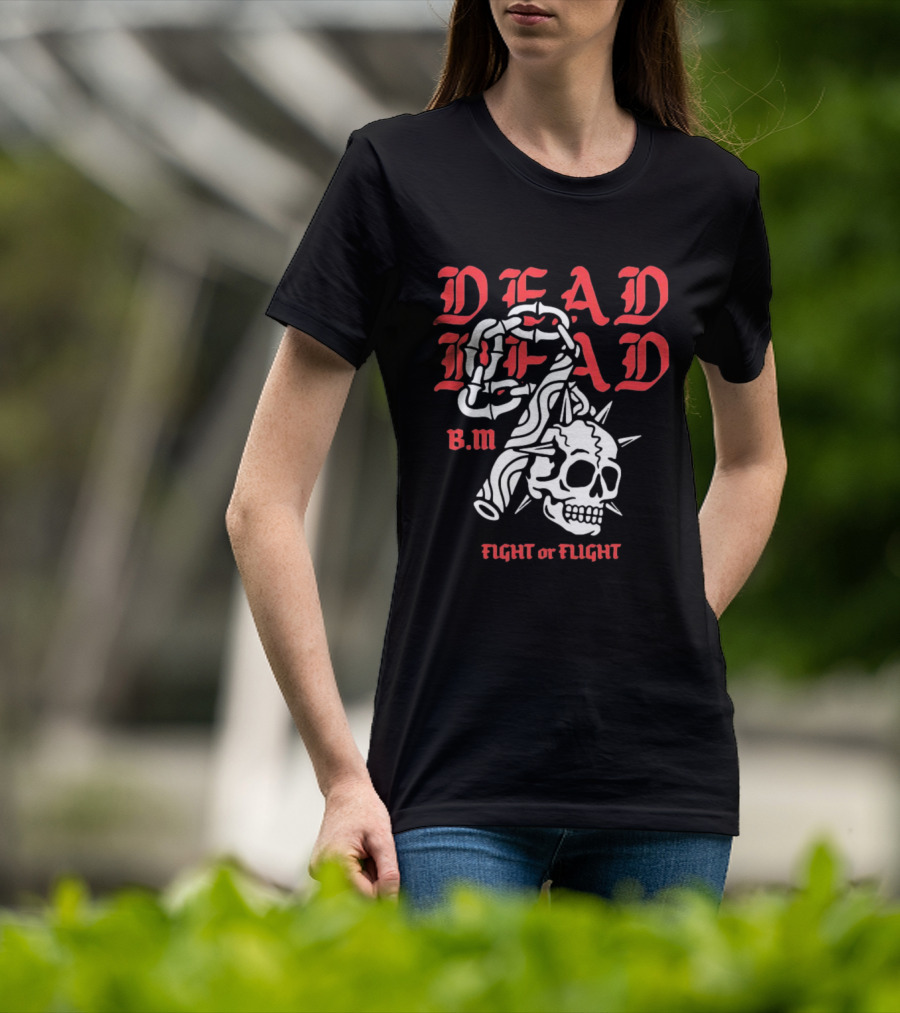 Dead Head BM Fight Or Flight Skull Gripped By Hand Spiked Chain T-Shirt