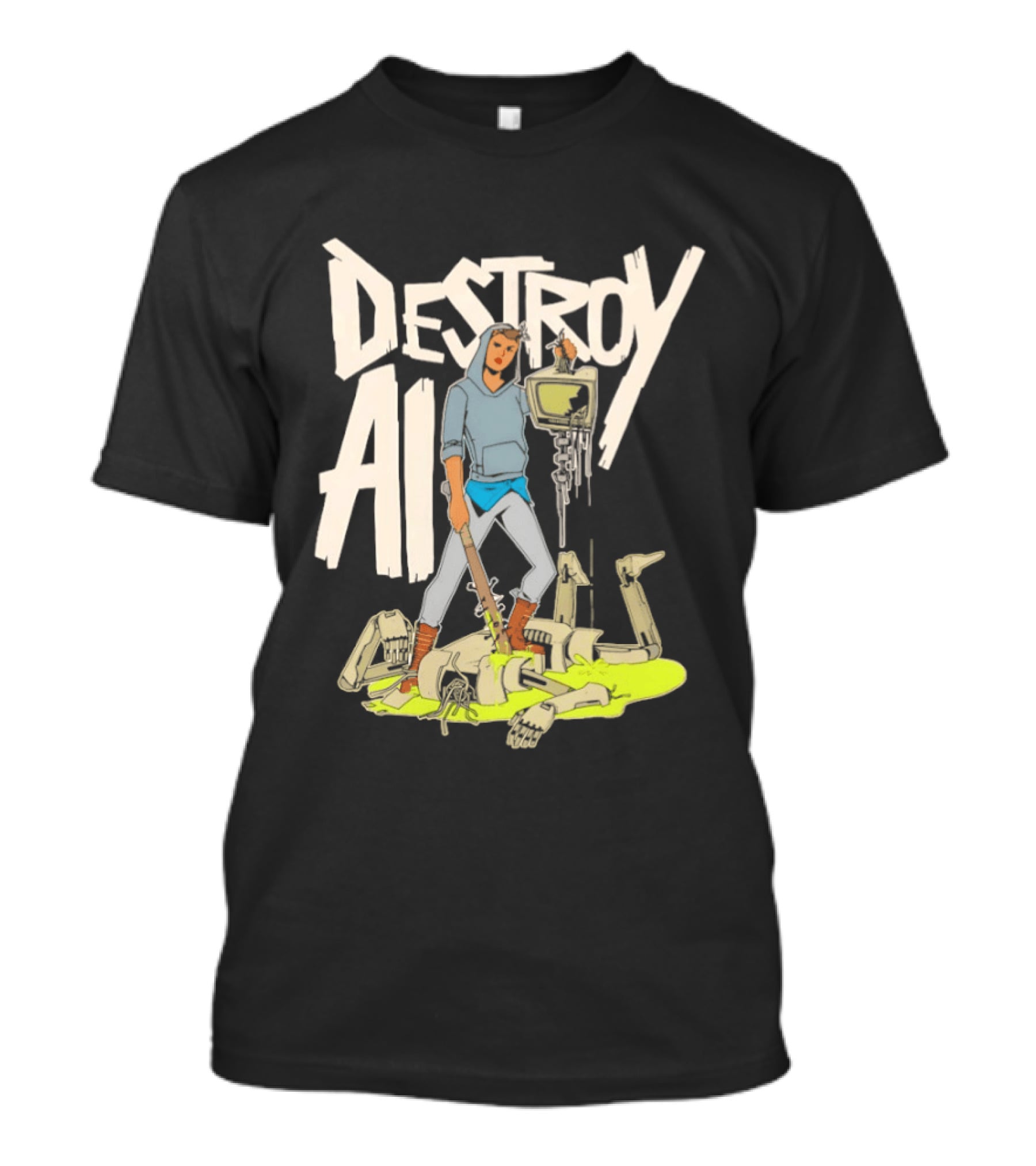 Destroy AI Sci Fi Cyberpunk Robot Resistance Heroic Battle Scene T-Shirt