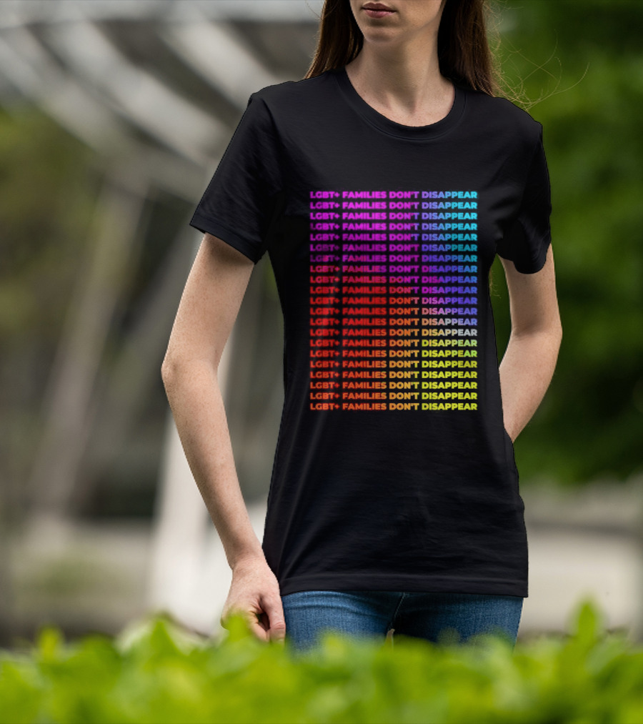 LGBT+ Families Don't Disappear Rainbow Text Pride Celebration T-Shirt