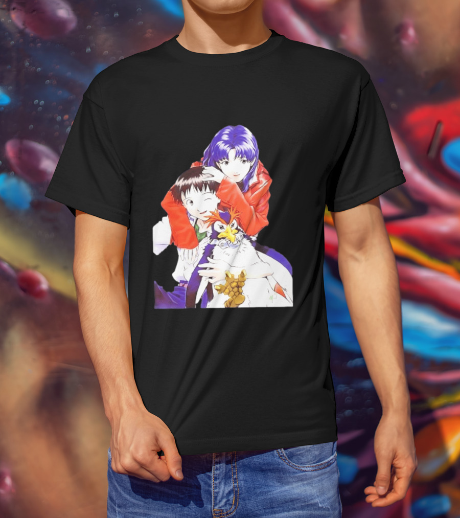 Shinji Ikari Misato Katsuragi Pen Pen Neon Genesis Evangelion Anime Characters T-Shirt