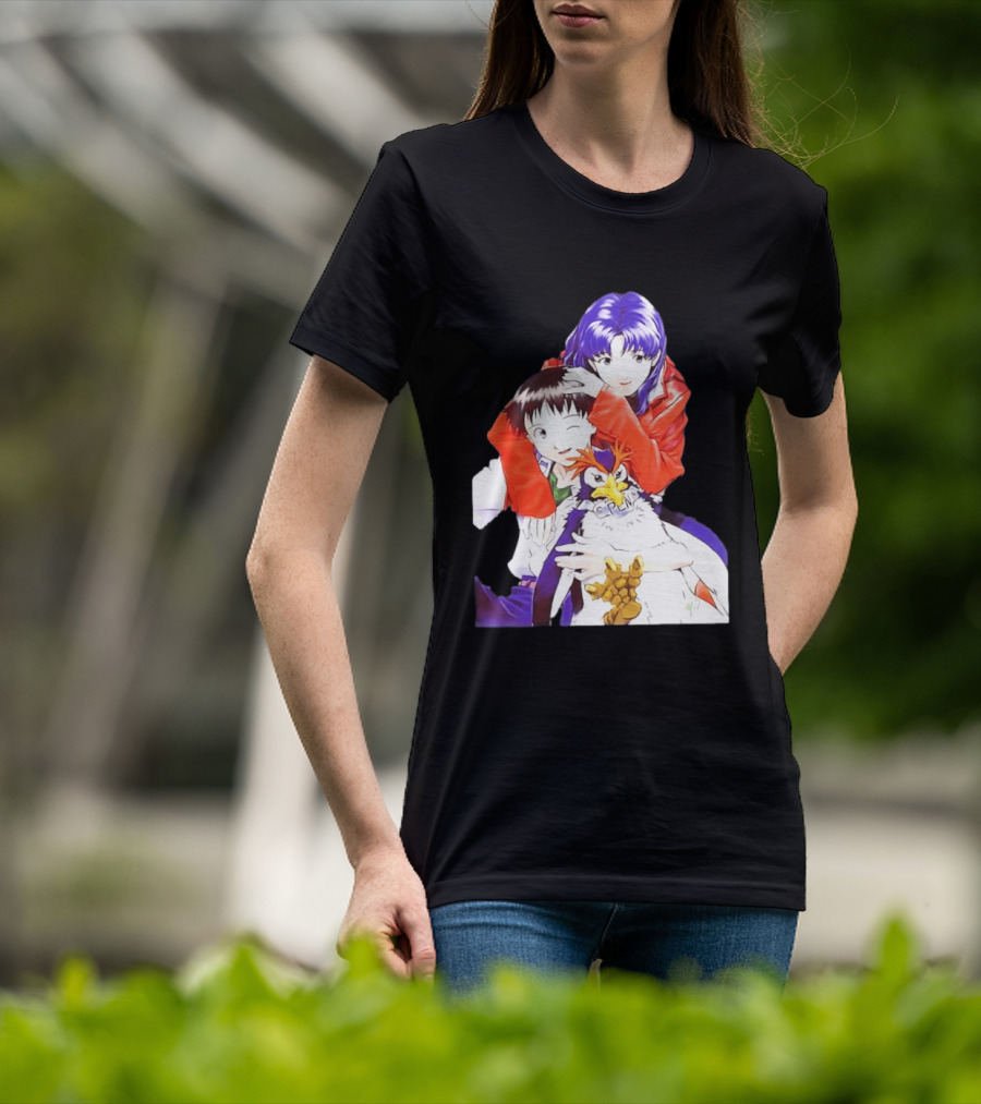 Shinji Ikari Misato Katsuragi Pen Pen Neon Genesis Evangelion Anime Characters T-Shirt
