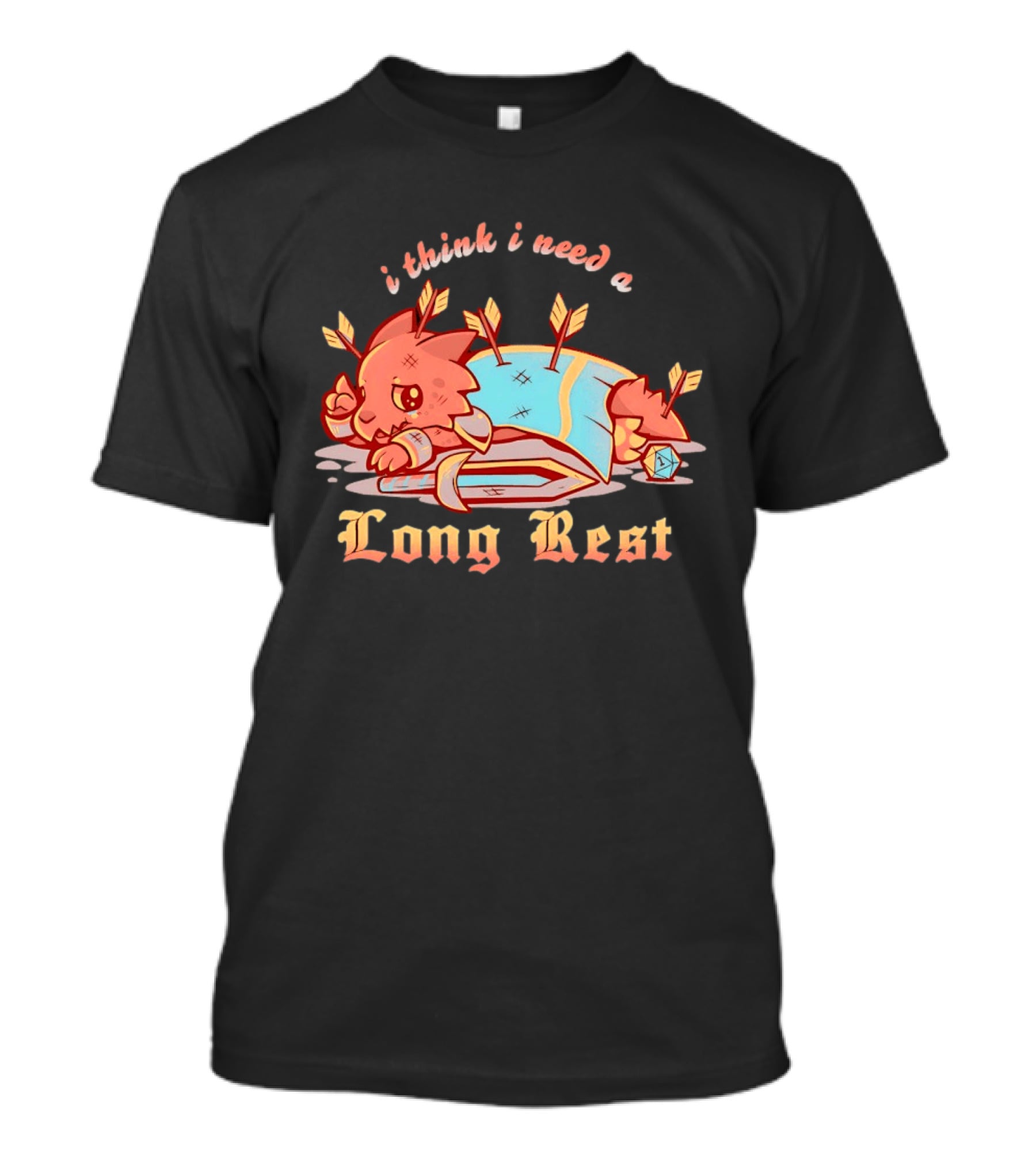 I Think I Need A Long Rest Warrior Cat Lying With Arrows DnD T-Shirt