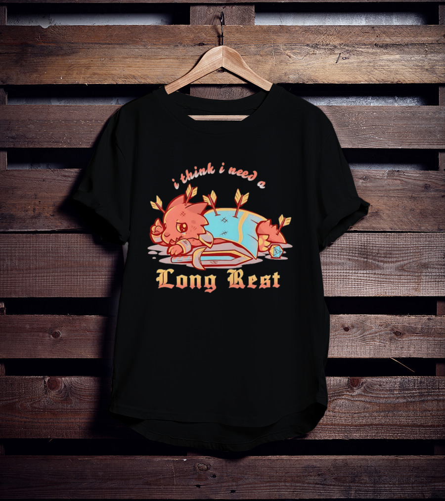 I Think I Need A Long Rest Warrior Cat Lying With Arrows DnD T-Shirt