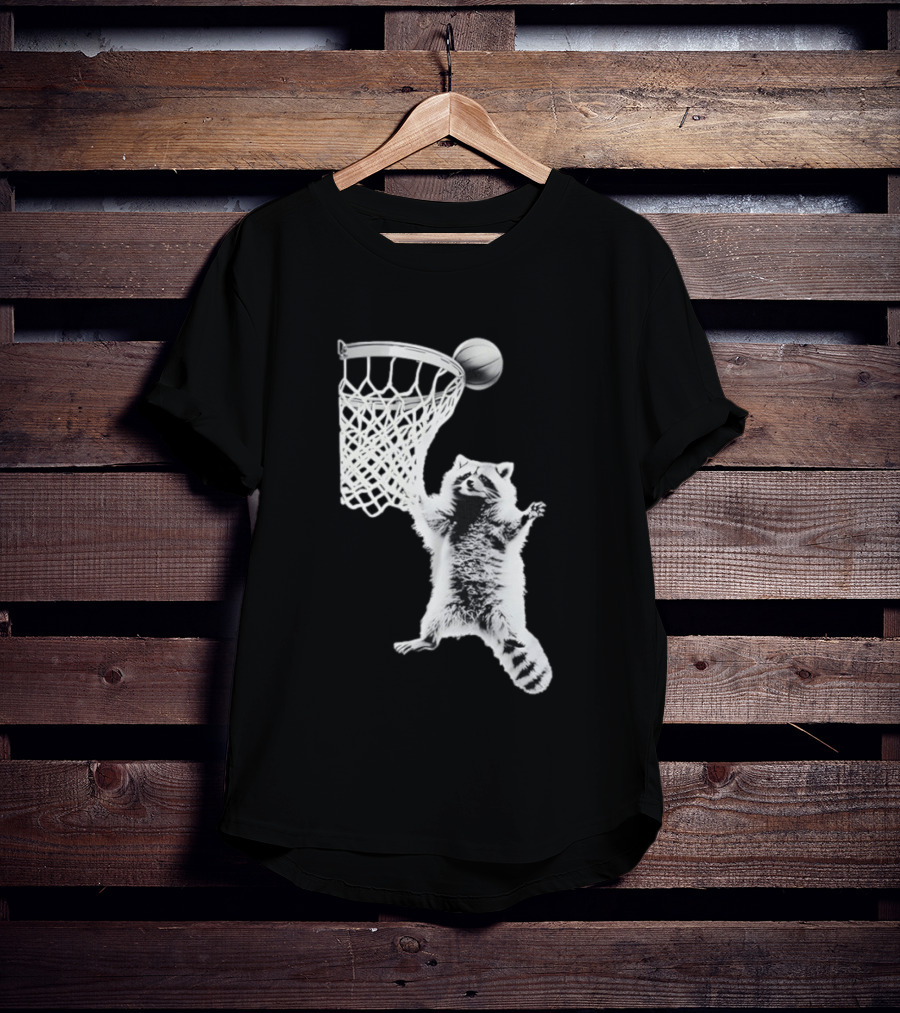 Raccoon Dunking Basketball Fun Animal Sports Play T-Shirt