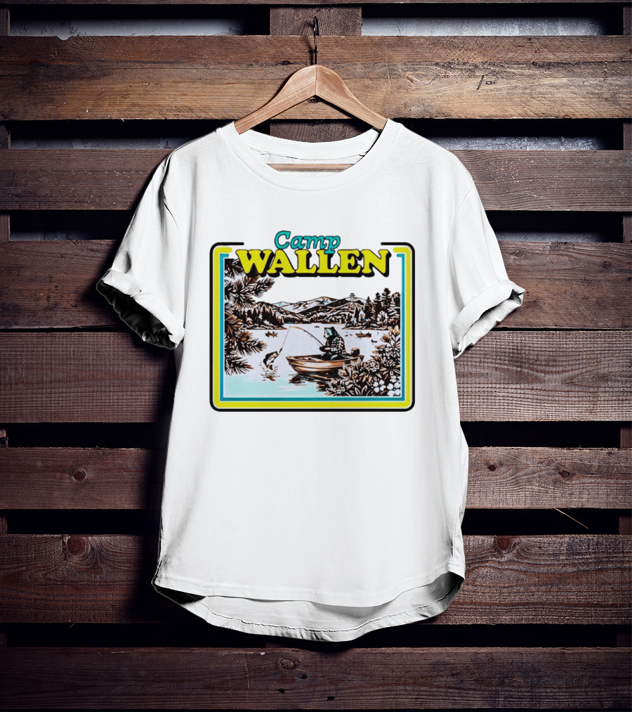 Camp Wallen Bear Fishing In Lake And Mountains Scene T-Shirt