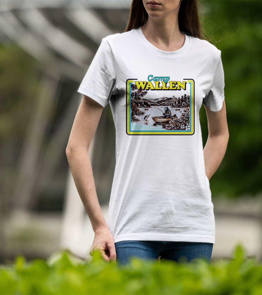 Camp Wallen Bear Fishing In Lake And Mountains Scene T-Shirt