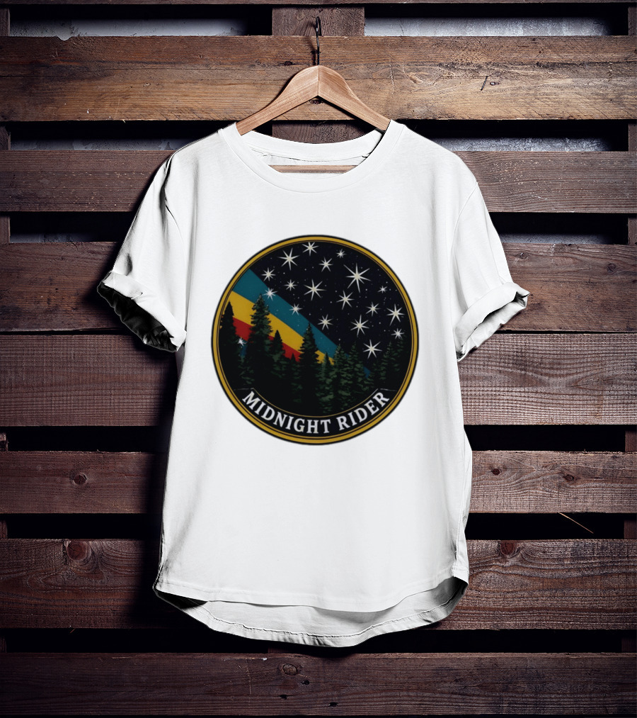 Midnight Rider Starry Night Pine Forest Retro Spectrum T-Shirt