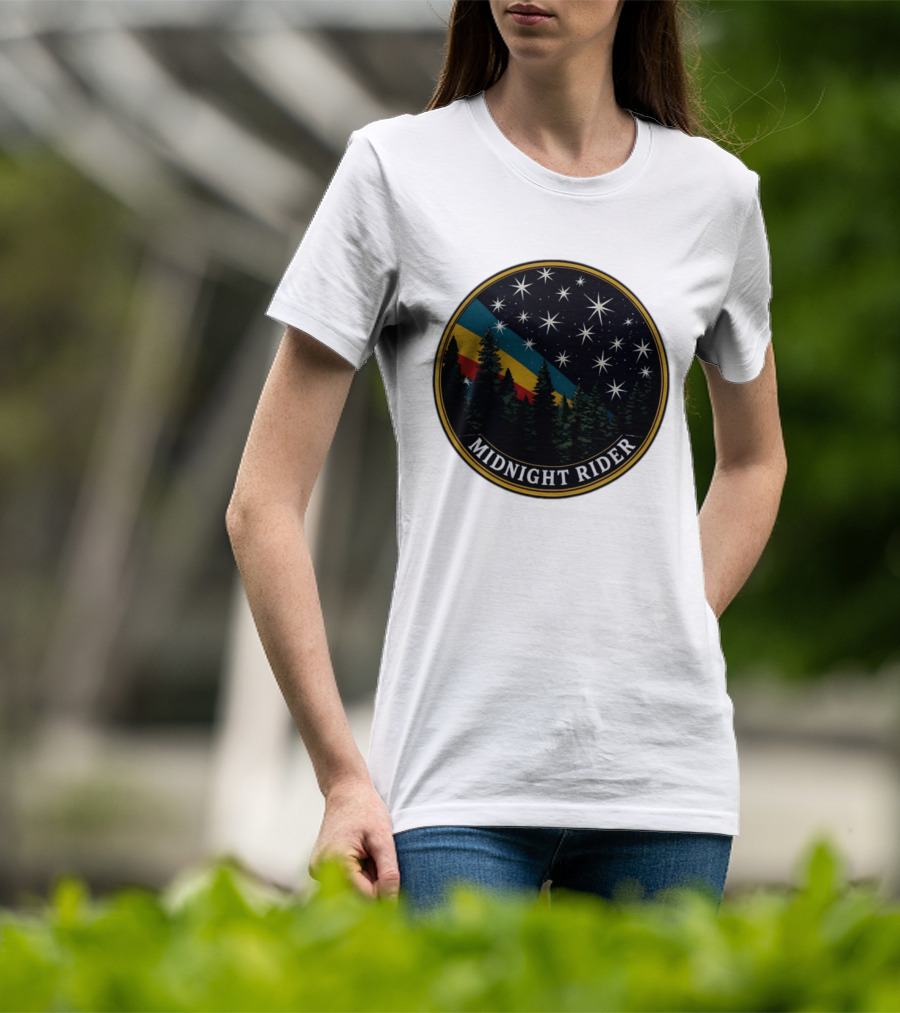 Midnight Rider Starry Night Pine Forest Retro Spectrum T-Shirt