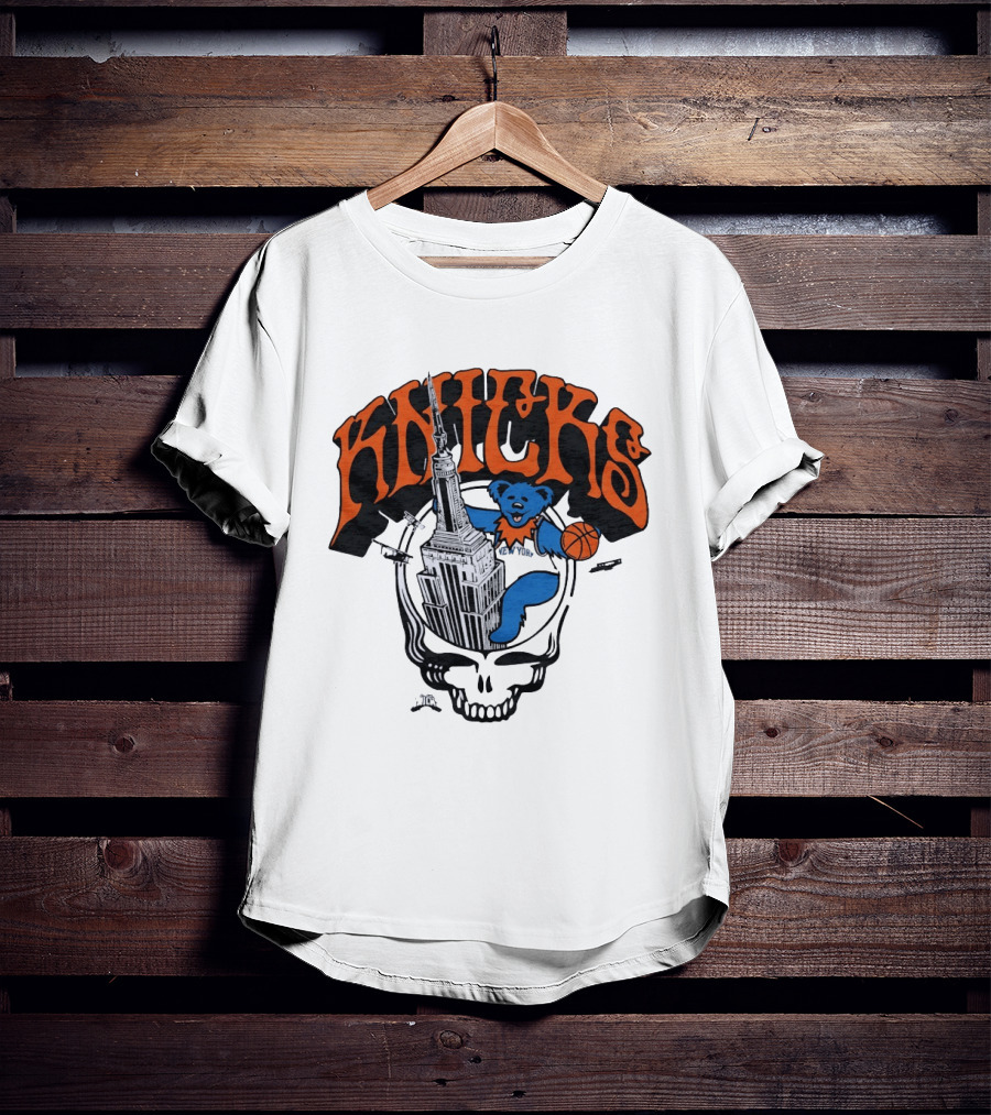 Knicks Grateful Dead Dancing Bear Empire State Building Skulls Basketball T-Shirt