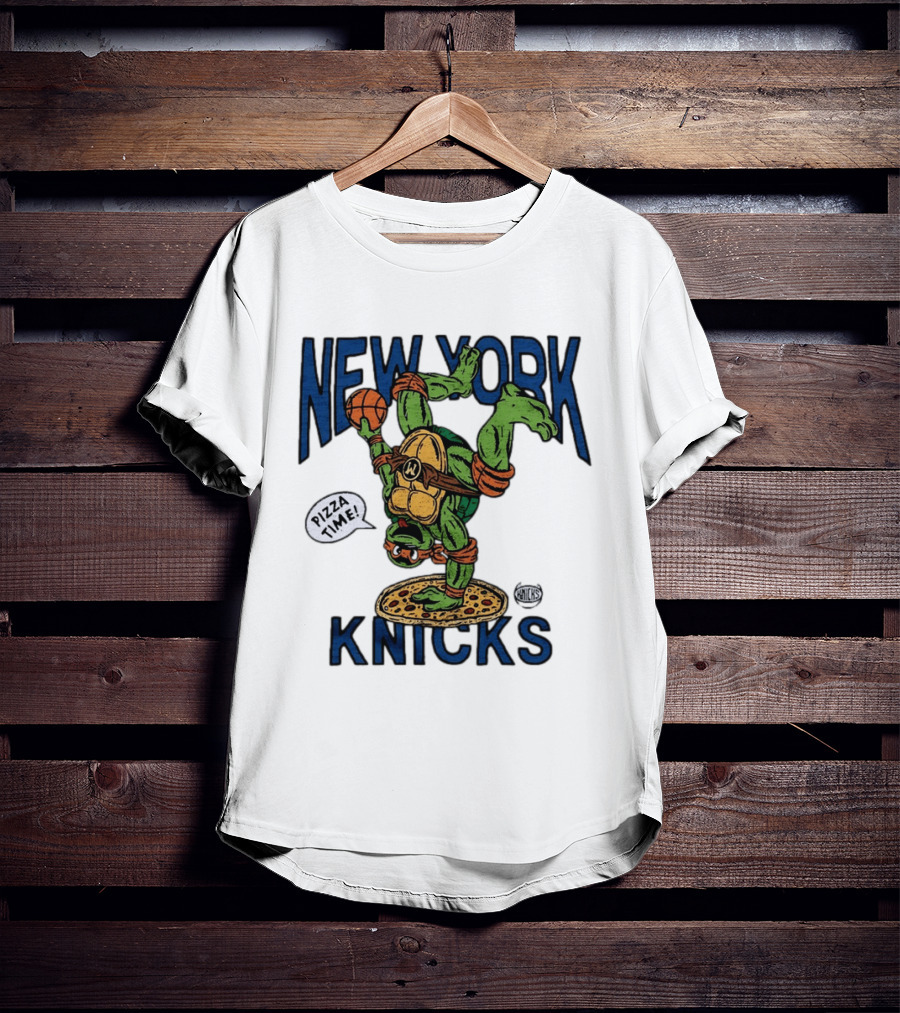 New York Knicks Michelangelo TMNT Pizza Time Basketball Dunk T-Shirt