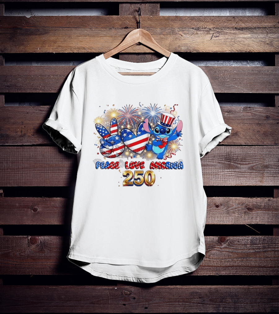 Peace Love America Stitch 250 4th Of July Celebration T-Shirt