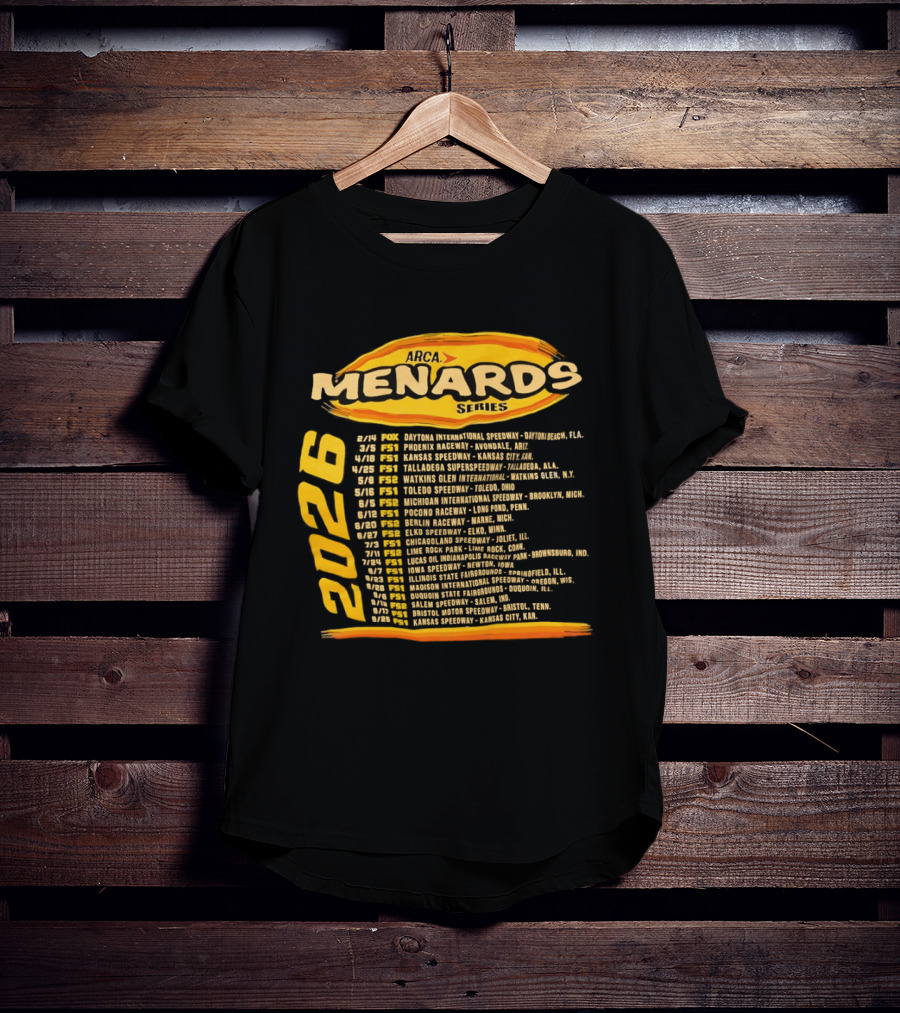 ARCA Menards Series 2026 Racing Schedule Calendar Featuring Key Race Dates And Locations T-Shirt