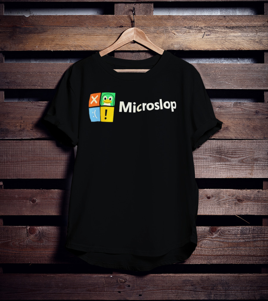 Microslop Parody Tux Penguin Windows Satire T-Shirt