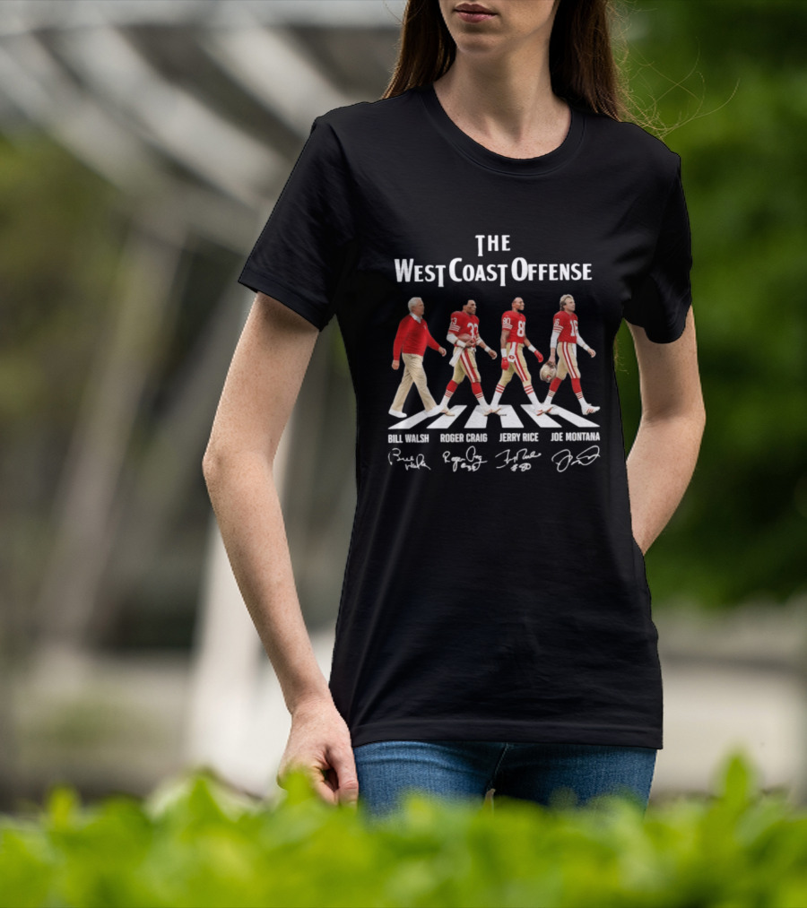 The West Coast Offense Bill Walsh Roger Craig Jerry Rice Joe Montana SF 49ers Abbey Road Signatures T-Shirt