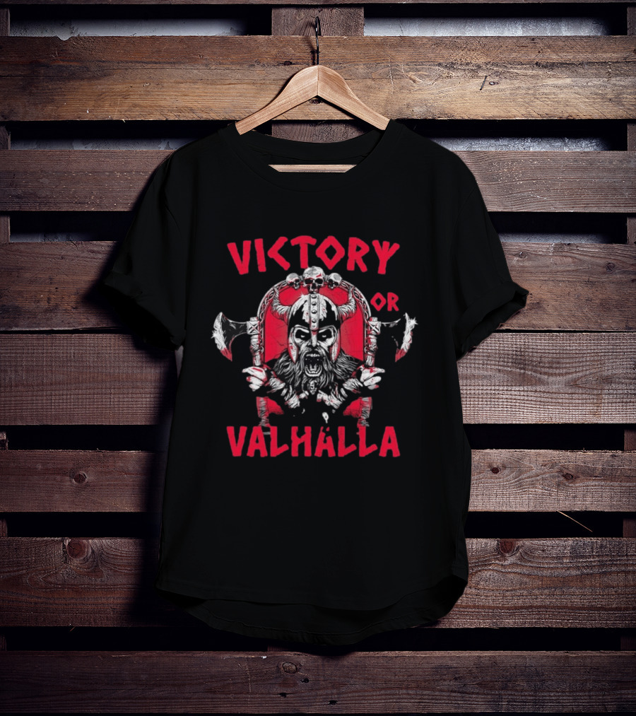 Victory Or Valhalla Viking Warrior Skull Axe Helmet Norse T-Shirt
