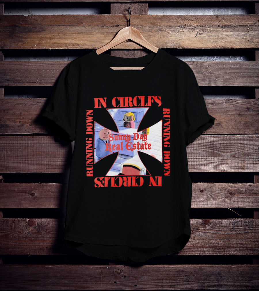 Sunny Day Real Estate In Circles Running Down Vibrant Cross Characters T-Shirt